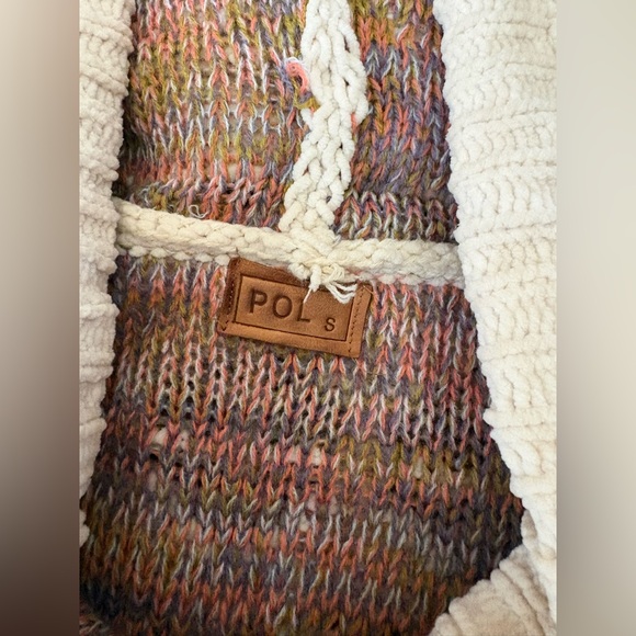 POL Almond White Soft Knit Pom Pom Drawstring Sweater Hoodie Small - Picture 8 of 10